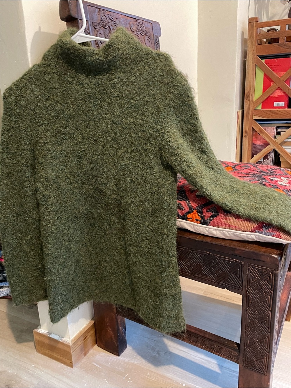 Peruvian Connection Olive Green Fuzzy Turtleneck Sweater